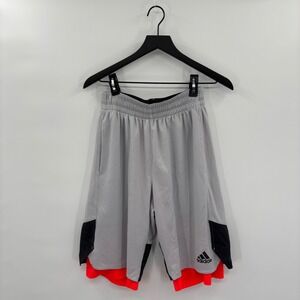 Adidas Men's Athletic Basketball Shorts Medium Gray Black Layered Look Mesh Long